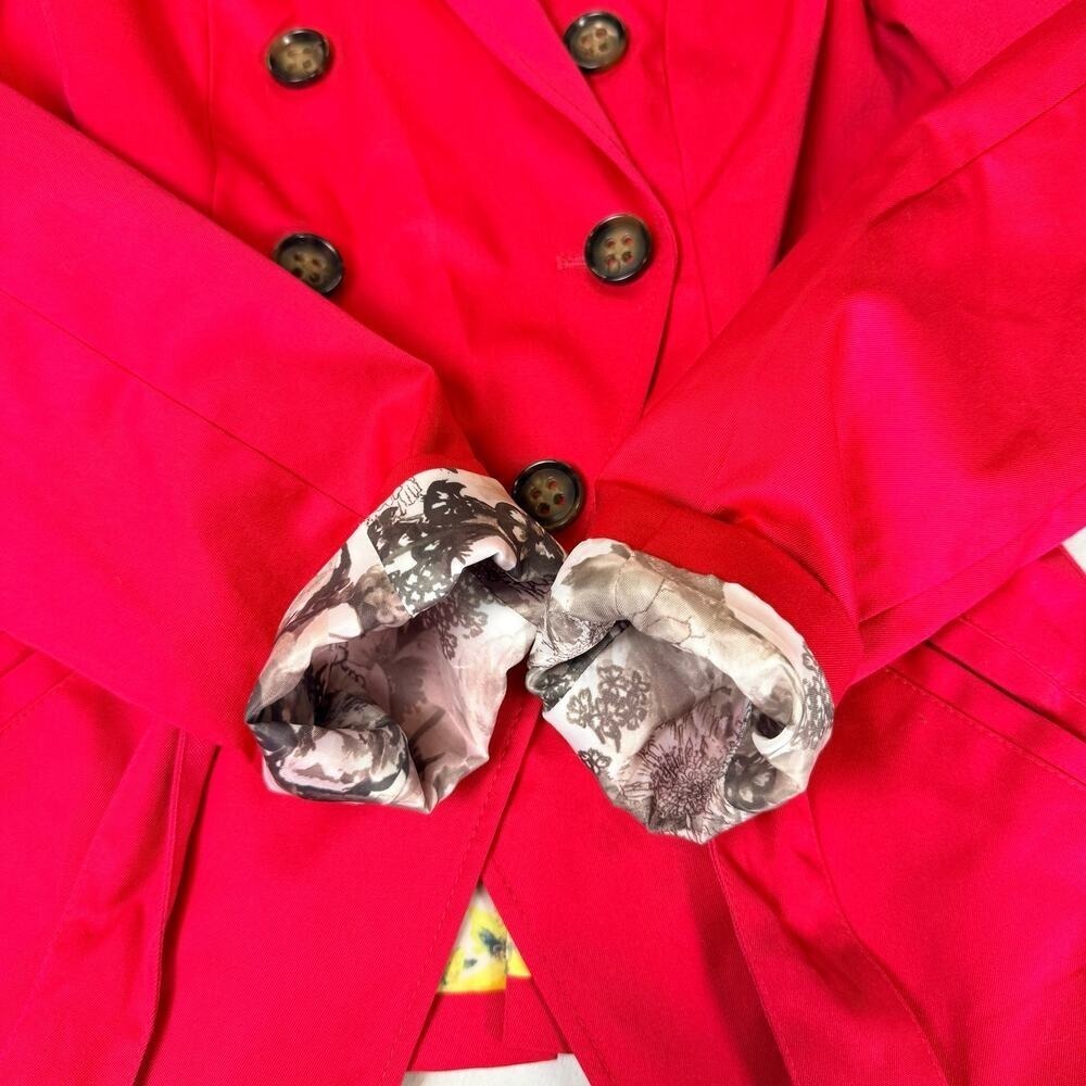 H&M Womens Red Short Trench Coat Jacket Size 2 Double Breasted Belted Waist Chic - Picture 13 of 14